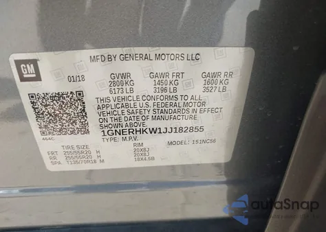 2018 Chevrolet Traverse 3Lt из США, поврежденный, VIN 1GNERHKW1JJ182855